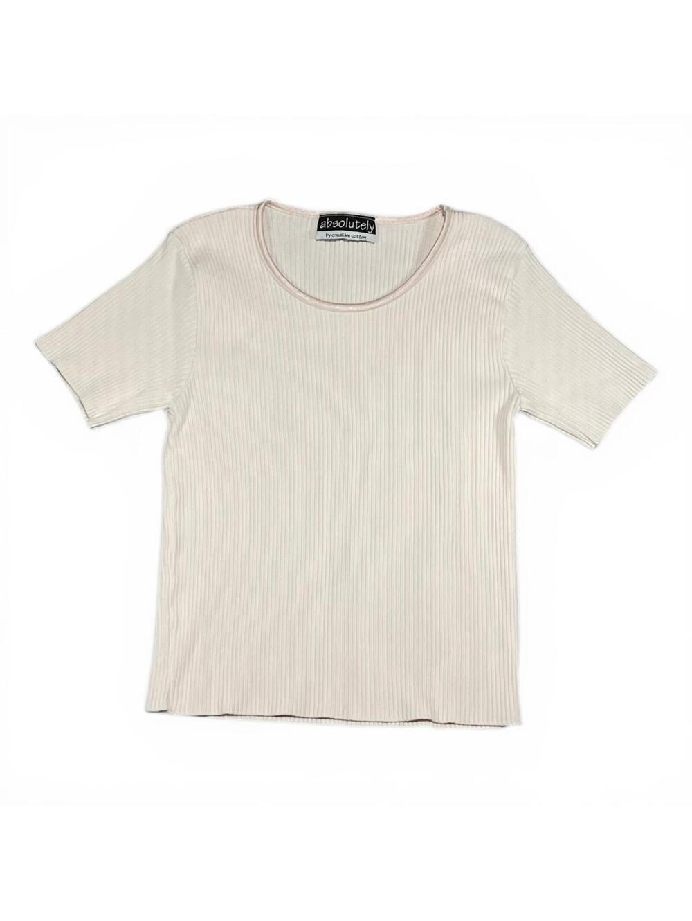 Vintage Ribbed Light Pink Short Sleeve Cotton Top Small - Picture 1 of 5